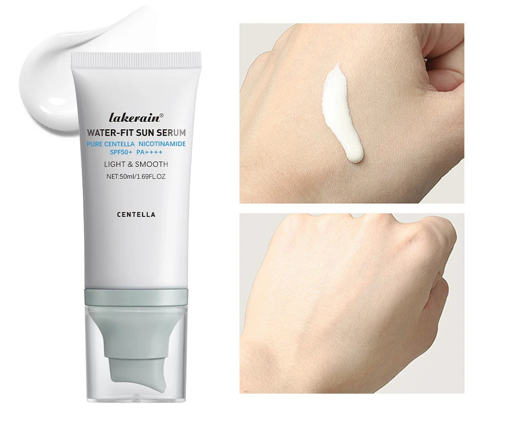 Lakerain water-fit sun serum tube with application on skin
