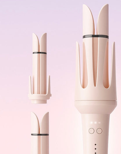 hair styling tool with interchangeable nozzles on a light purple background